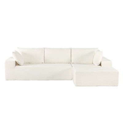 Soft Corduroy 4 - Seat Sleeper Sectional In , Full Foam Design, No Assembly For Living Room Use Modern Convertible Couch With Broad , Relaxing