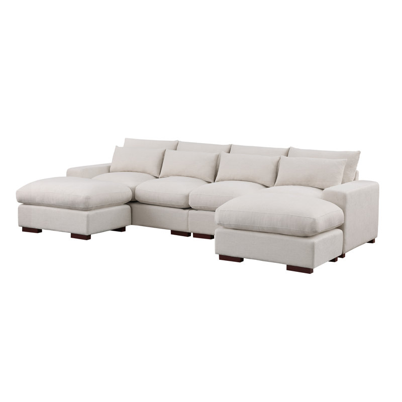 Canapé modulaire rembourré 123,24 po Nyerere, Mélange de lin beige