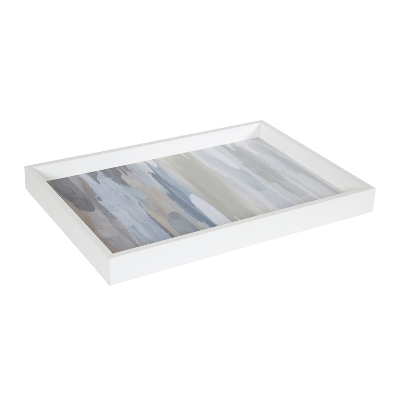 13"x19" Decorative Wood Ottoman/Coffee Table Tray featuring 'Intuition Blue and Tan'
