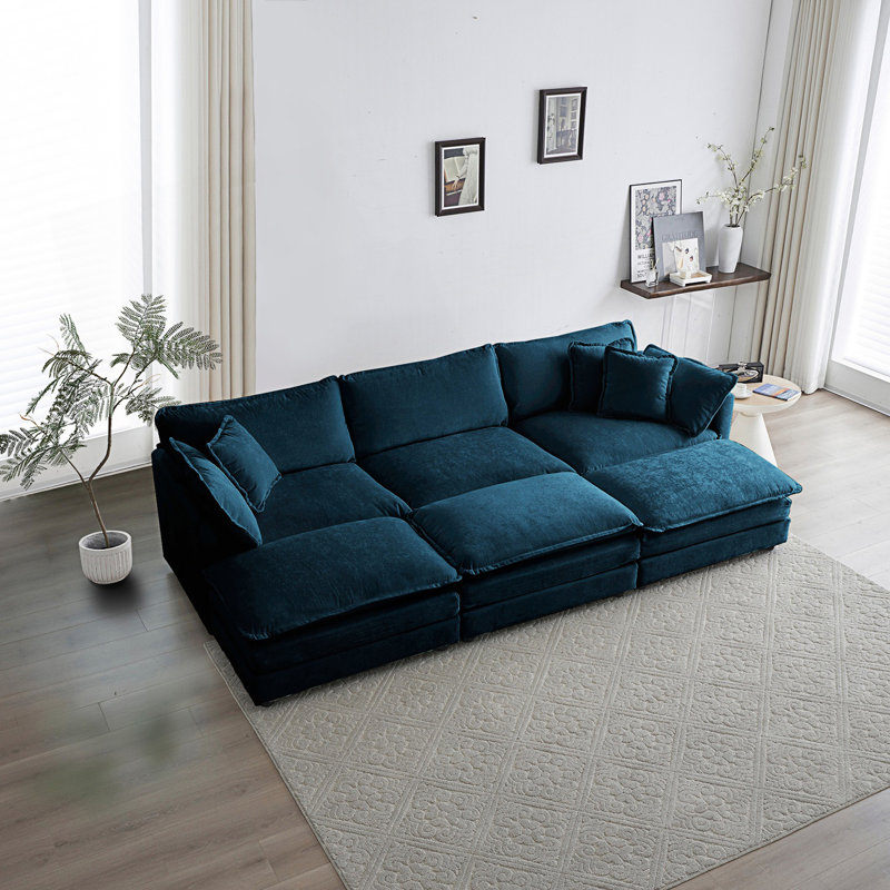 Canapé modulaire Chenille, H 33 po x l 111,42 po x P 57,4 po, 6, Bleu