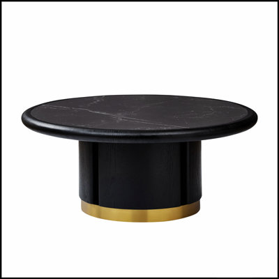 Table basse ronde en pierre frittée de 90 cm (35,43 pouces) avec un pied robuste en MDF et une base en acier inoxydable brossé, idéale pour le salon ou le bureau.