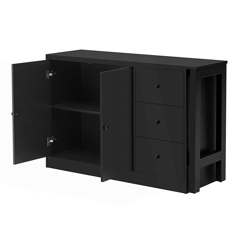 Buffet avec table extensible, armoire de rangement multifonctionnelle avec 2 portes et 3 tiroirs, armoire de salon, Noir