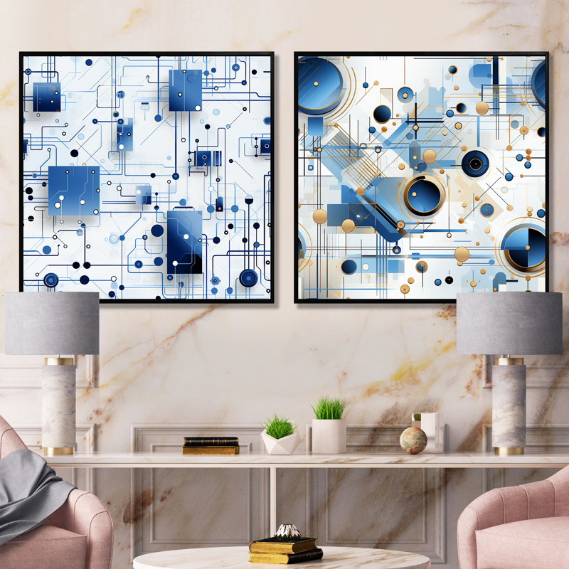 Daanya - Ensemble de 2 impressions sur toile à formes abstraites, H 36 po x l 73 po x P 1,5 po, Cadre noir