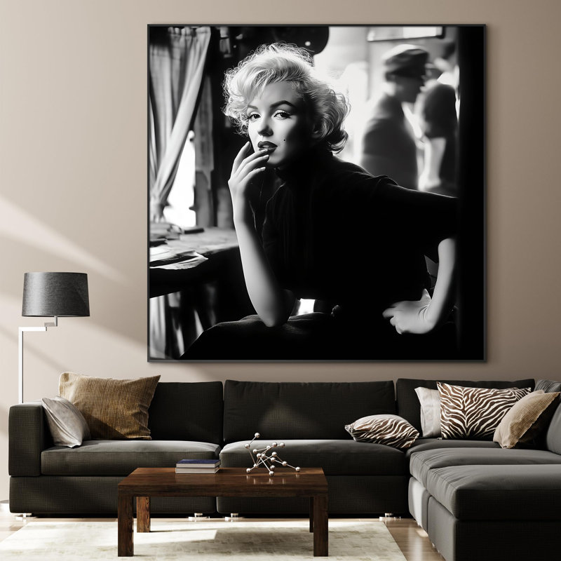 Très grand art mural imprimé sur toile - Étoile de film rétro noir et blanc, intemporelle, élégance hollywoodienne, décoration pour le salon ou la chambre à coucher - «Assemblage requis du cadre (cadre non fini)»