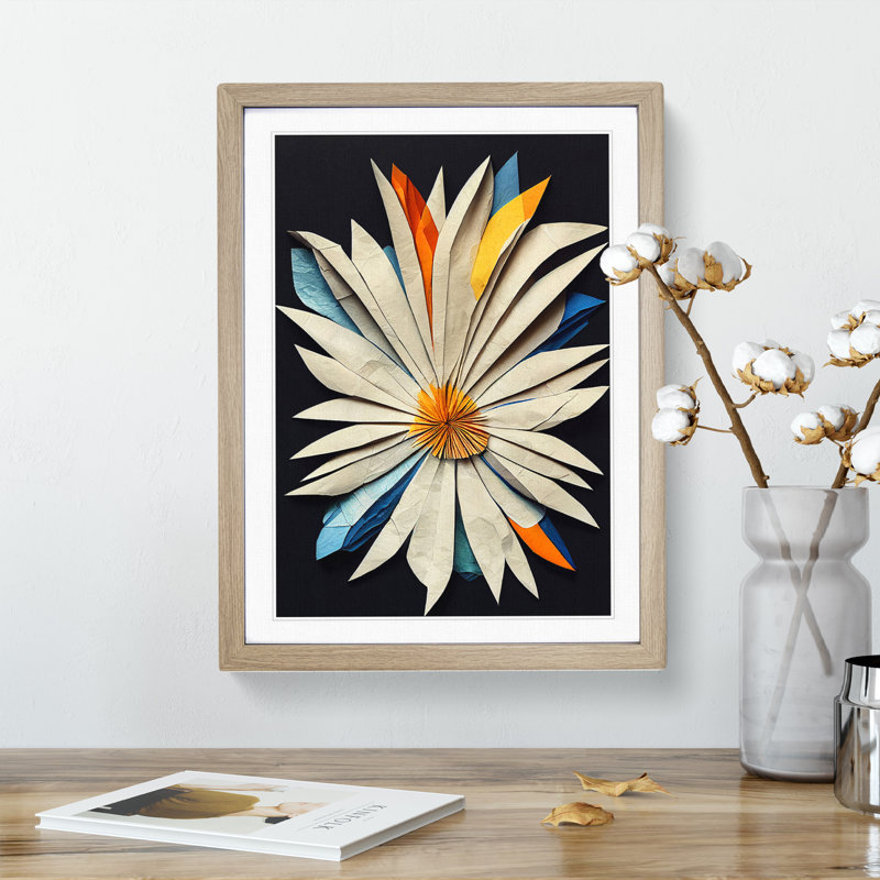 Paper Flower - Wall Art, 36cm H x 27cm W, Oak Framed
