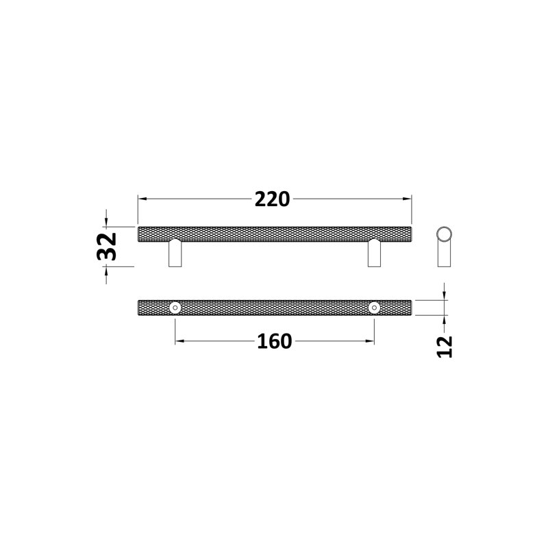 Knurled 19 1/6cm Centre Bar Handle, Satin Chrome, 16 cm