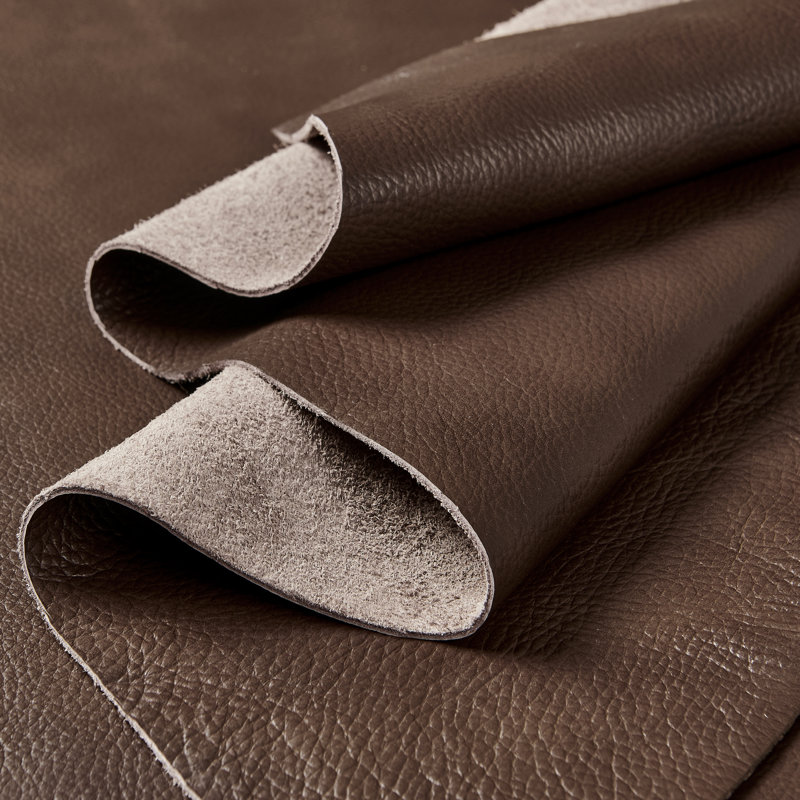 Andress 122" Wide Leather Match Left Hand Facing Corner Sectional, Brown Leather Match, Dark Brown