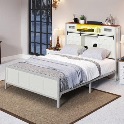 Farmhouse Headboard Storage Platform Bed