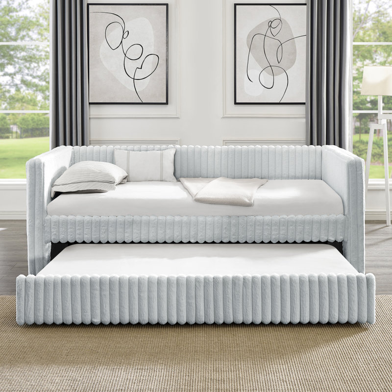 Lit de jour simple gris moderne avec fonctions ergonomiques et fonctionnelles - lit tapissier