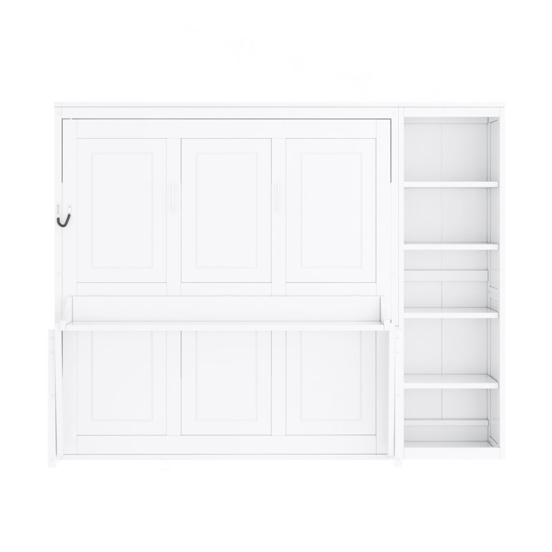 Lit escamotable avec bureau et bibliothèque Murphy, Blanc, Grand lit