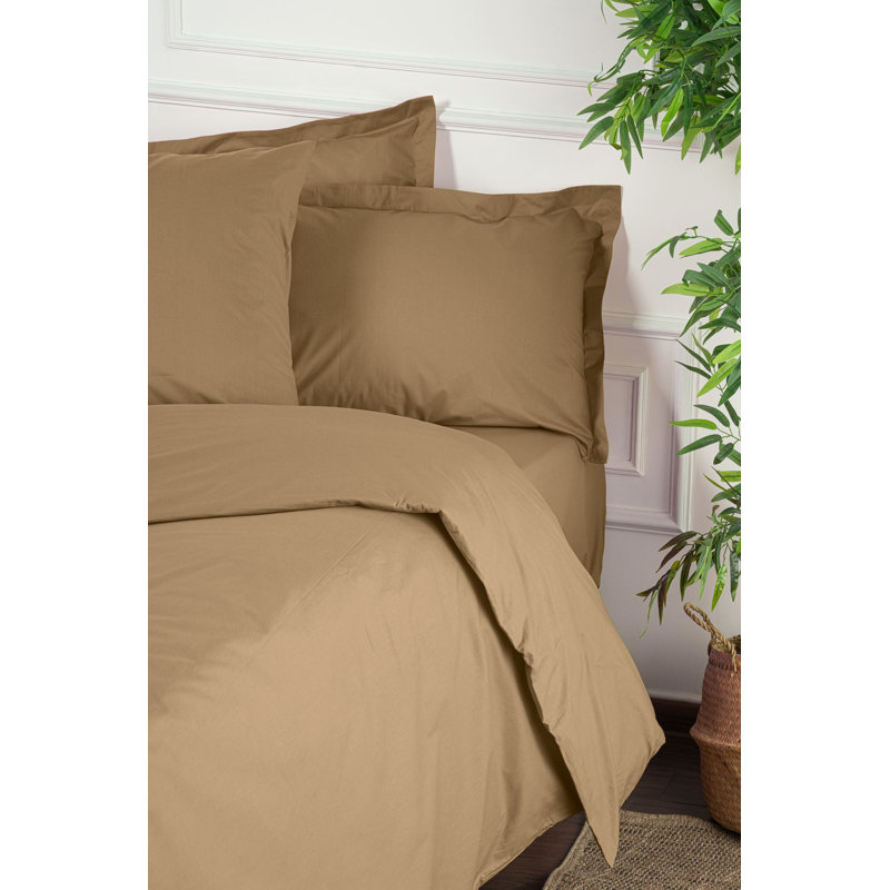 Premium Ranforce Double Quilt Cover Set, Light Brown, 79 x 79 inches | 100% Cotton, Soft & Breathable, Includes 2 Pillowcases (23.6 x 23.6 inches) | Machine Washable, Elegant Design for Cozy Bedrooms