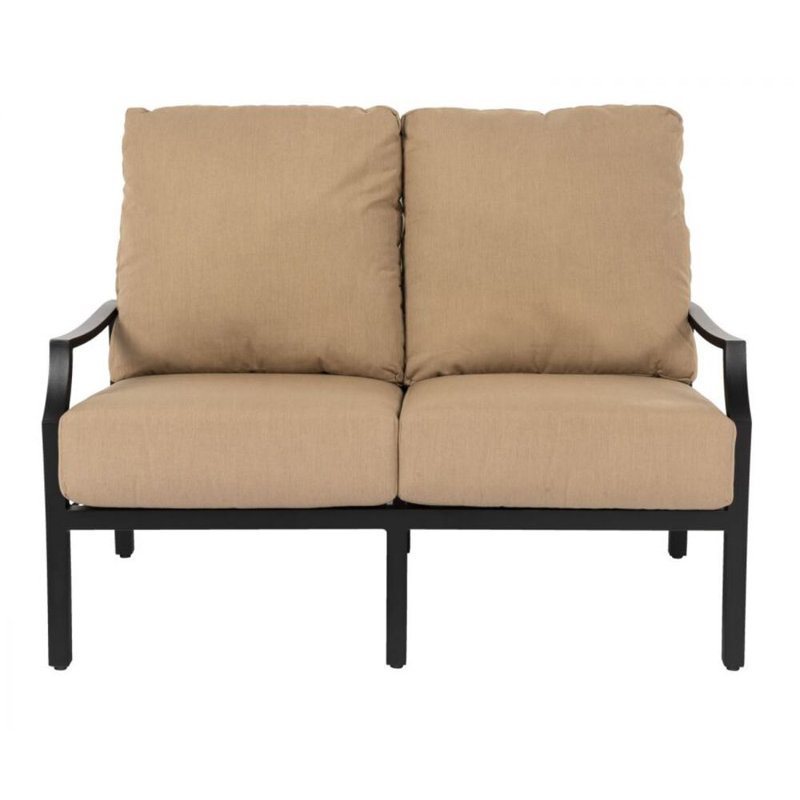 Nico 51'' Wide Metal Loveseat with Cushions, Smooth Black, Hedge Flannel Sunbrella® Flannel