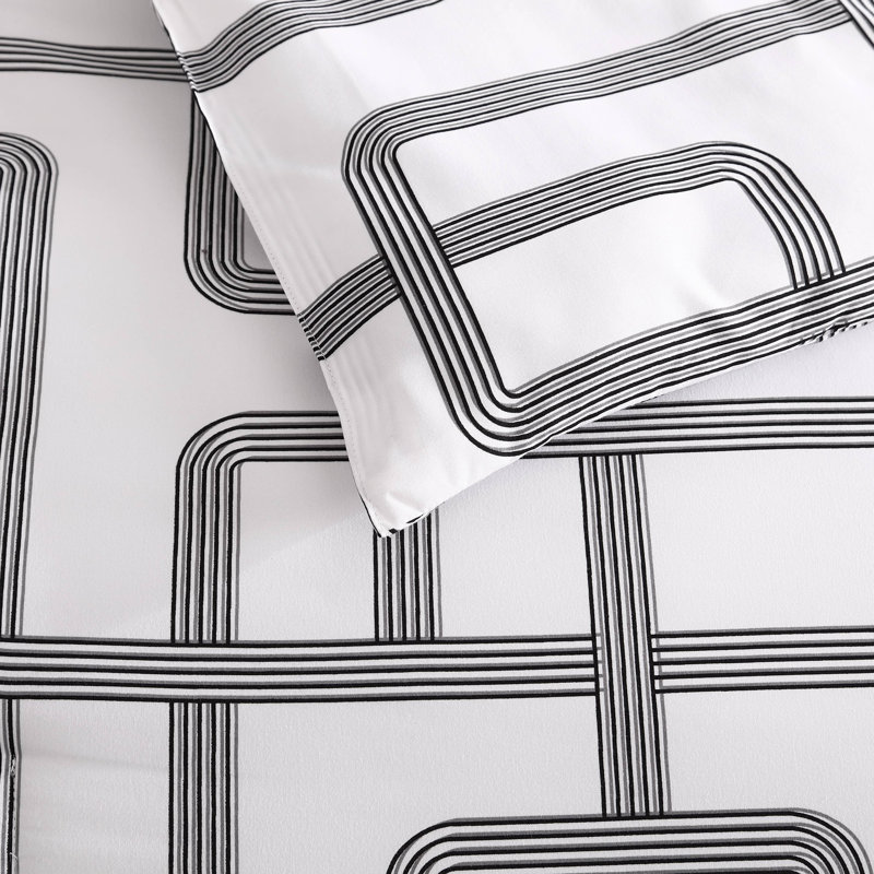 Twin White Microfiber Comforter and Sham Set with Geometric Pattern