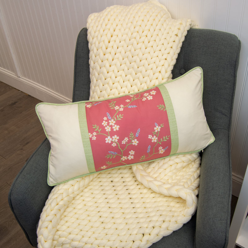 Sweet Melon Embroidered Floral Rectangular Decor Pillow