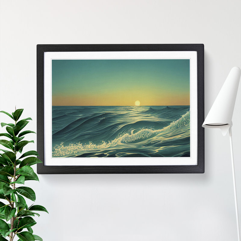 XH1022-6439X Ocean At Sunrise - Single Picture Frame Print, Black, 46cm H x 64cm W x 2cm D