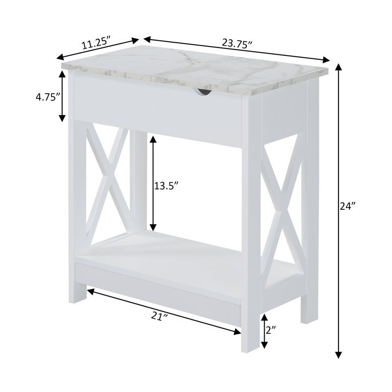 Gerde End Table and Built-In Outlets, White Faux Marble/White