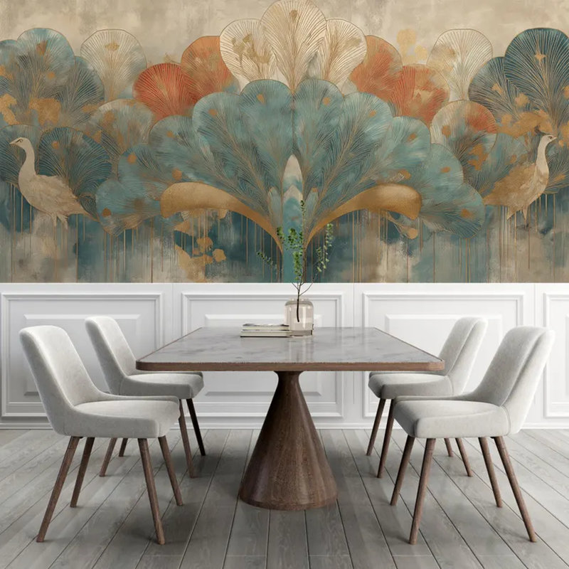 Art déco paon harmonie, 96" L X 108" W