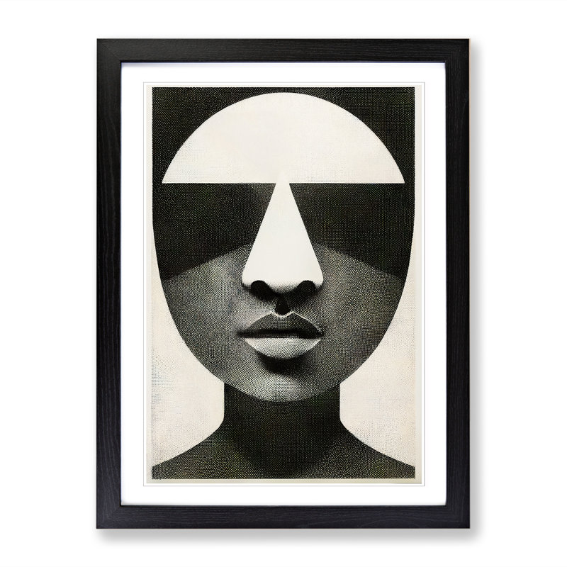 Linslade Halftone Face - Picture Frame Print, 64cm H x 46cm W x 2cm D, Walnut