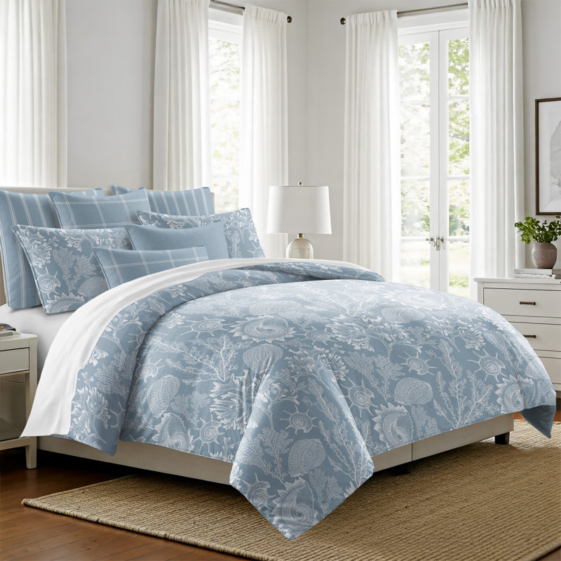 Shellabrate Cornflower Blue Cotton Comforter Set  8 Piece, Twin Comforter + 7 Additional Pieces