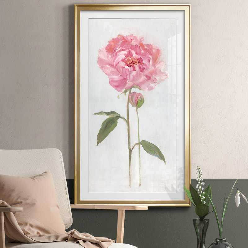 Pivoine I - Cadre photo, reproduction d'art sur papier, Encadrement doré, H 10,5 po x l 18,5 po x P 1,5 po