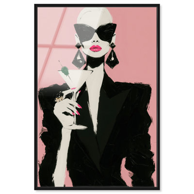 Midnight Martini I, impression acrylique encadrée, art mural rose glamour par Art Remedy, cadre noir, 36 x 54