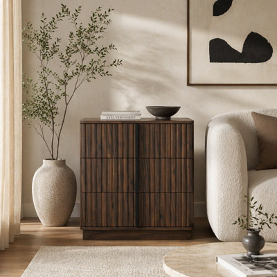 25.39"Vertical Stripe Vintage 3 Drawer Nightstand Cost-Effective Retro Cabinet Furniture Modern Coffee Table,Suitable for Bedroom,Living Room and Home Office,Walnut