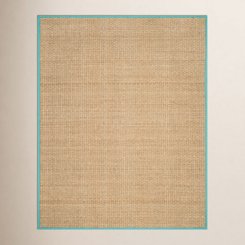 Tapis naturel / bleu sarcelle en lattes de bambou / bleu sarcelle, Rectangle 9 pi x 12 pi
