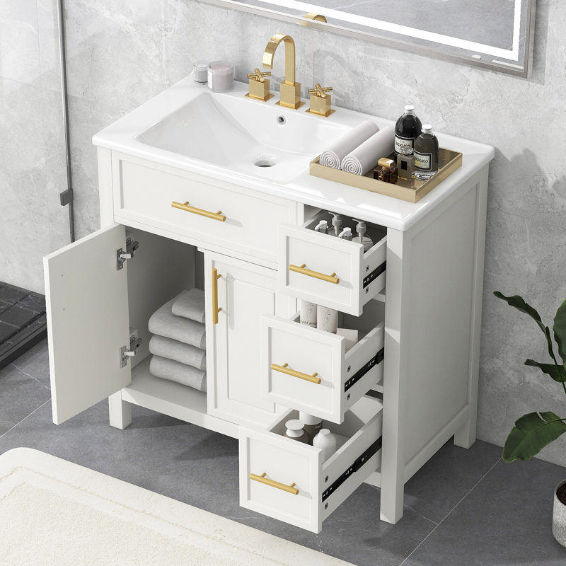 Meuble-lavabo simple 36 po avec comptoir en céramique Saachi