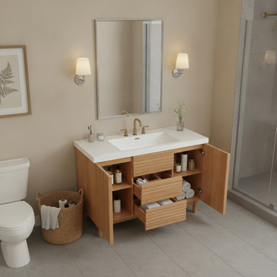 Meuble-lavabo de salle de bain de 47,2 po avec lavabo en SMC, armoire de rangement et étagères