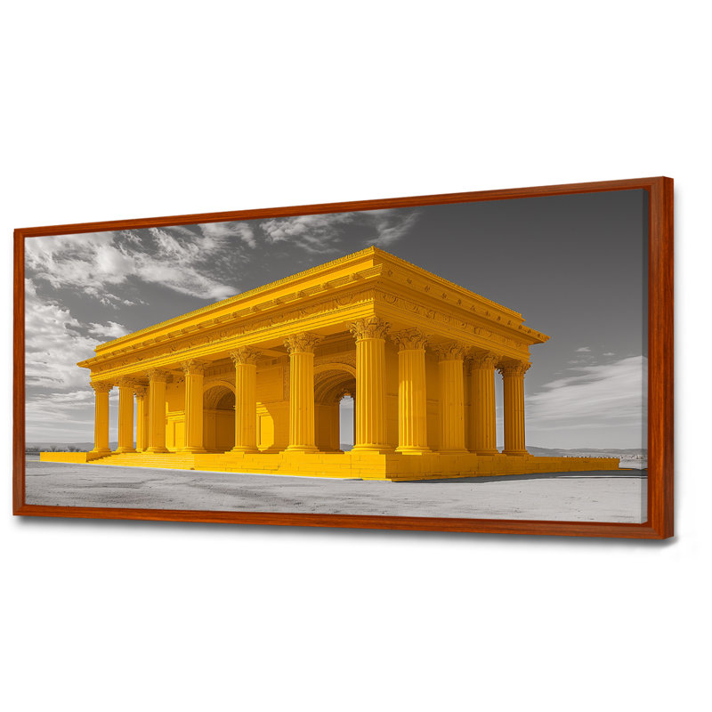 Reproduction d'art mural jaune et gris Lincoln Monument, H 30 po x l 40 po, Cadre simple noir