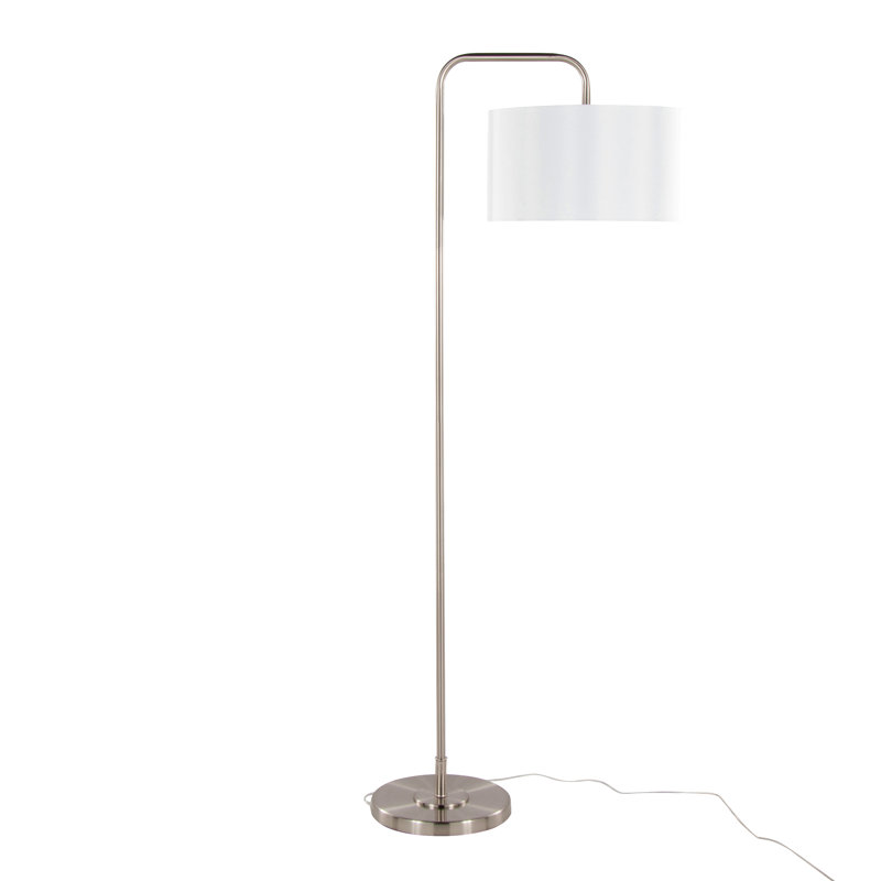 Puck 63" Contemporary Metal Floor Lamp With Linen Shade From Grandview Gallery, Silver
