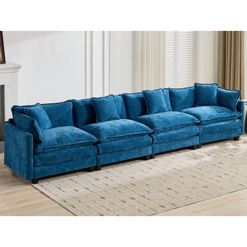 Schmucker Modular Oversized Deep-Seat Cloud Sofa, Modern Double-Layer Cushion Cloud Couch, Blue, 33" H x 149.6" W x 35" D