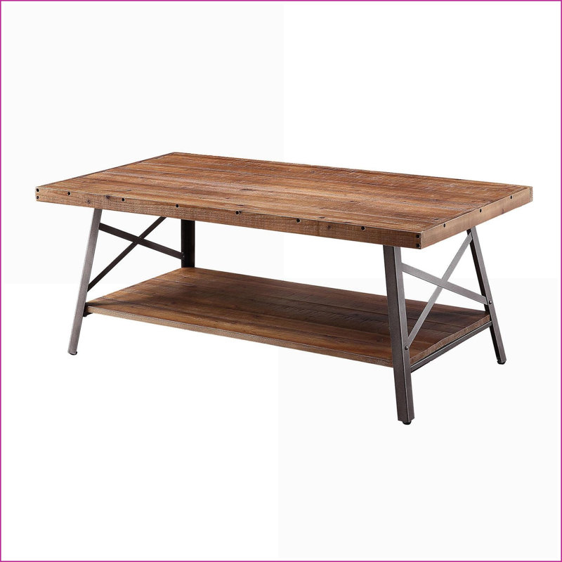 Table basse rustique en chêne patiné et noir sablé avec rangement pour le salon