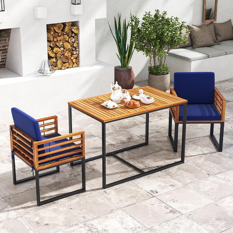 Ensemble de salle à manger 3 pièces pour l'extérieur, 2 fauteuils en bois d'acacia ...