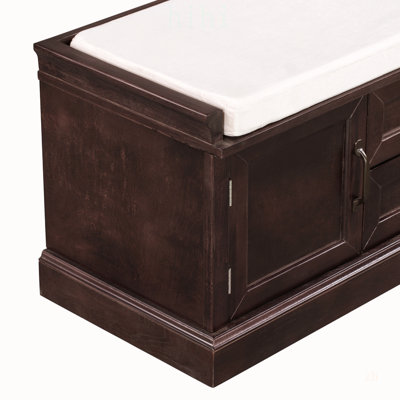 Banc de rangement robuste avec 2 tiroirs, 2 armoires et coussin en velours amovible pour l'entrée et le salon