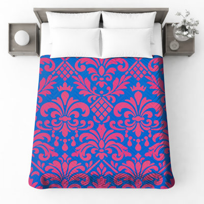 Pink Blue Damask Quilted Bedspread All Sizes