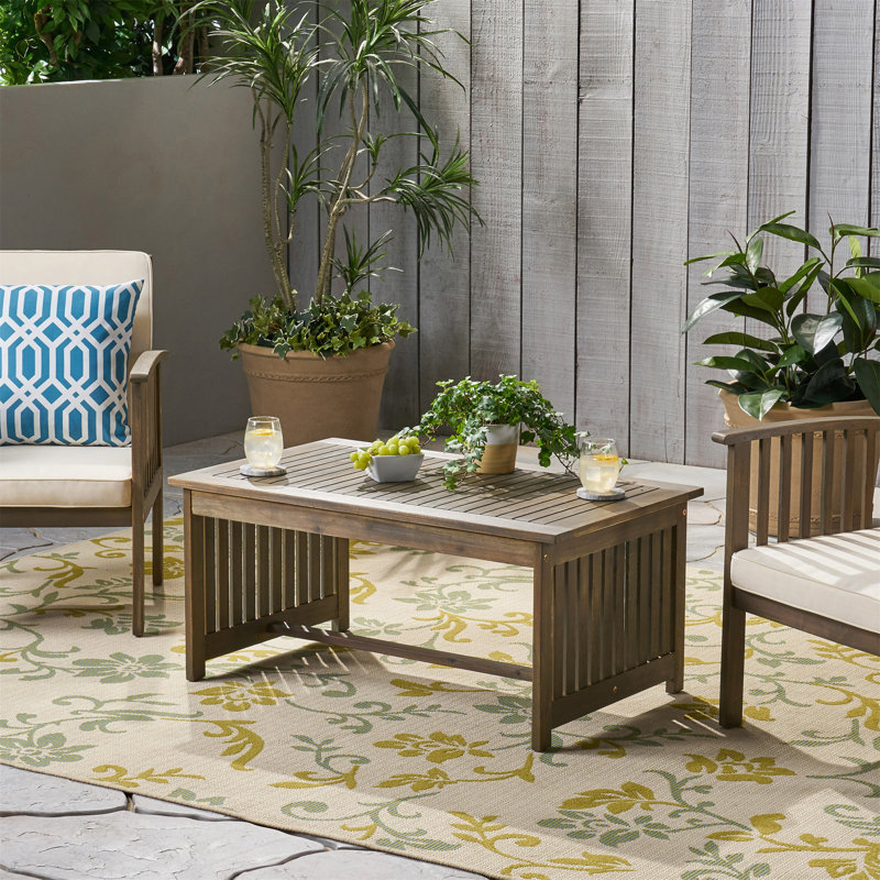 Grace Broad Acacia Wood Outdoor Coffee Table in Gray