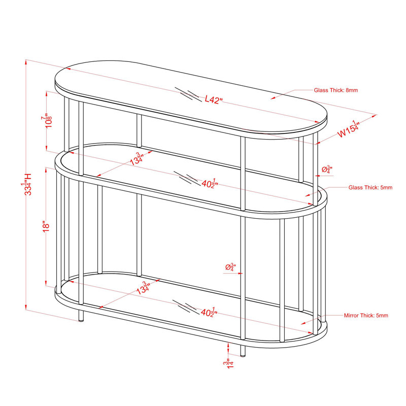 42'' Glass Top Console Table