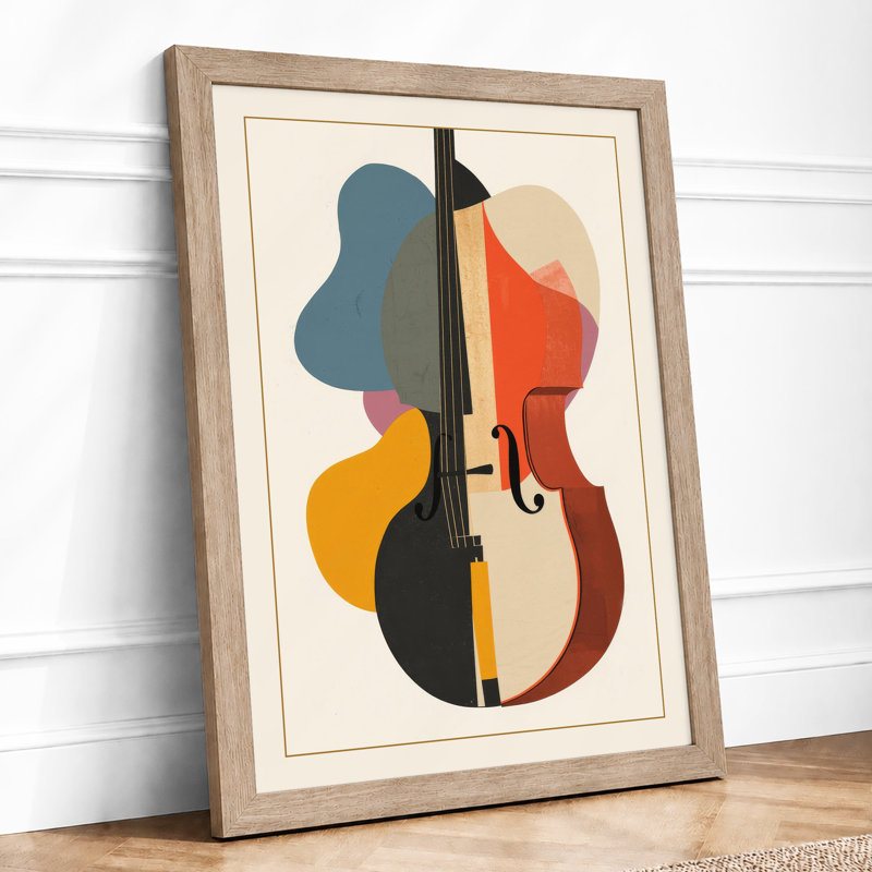 Violin Geometric - Framed Print, A4 - 29.7 x 21.0 cm, Oak