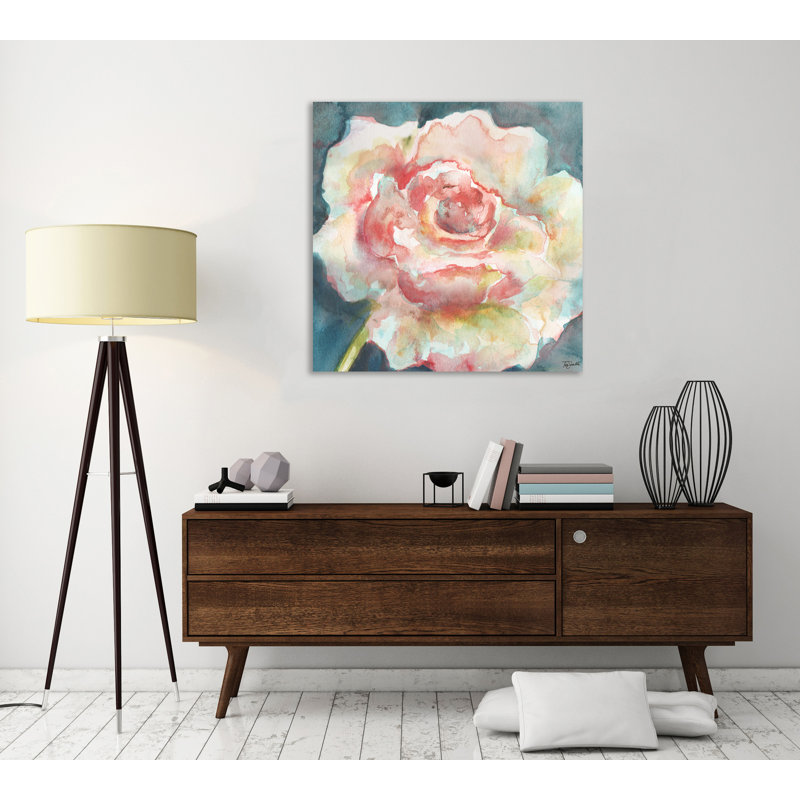 « white camelia iii », reproduction de peinture à l’aquarelle sur toile tendue, H 12 po x l 12 po
