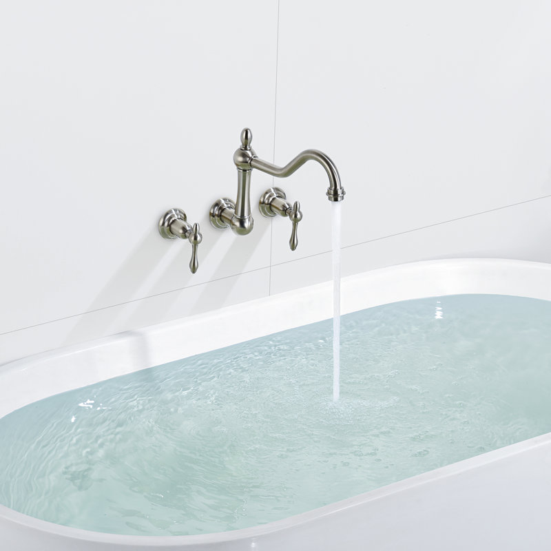 Robinet de baignoire romaine à deux poignées à fixation murale, Nickel brossé