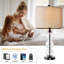 Lampe de table 24 po USB A + C 3 voies à contrôle tactile à intensité variable de style moderne en verre transparent et métal noir