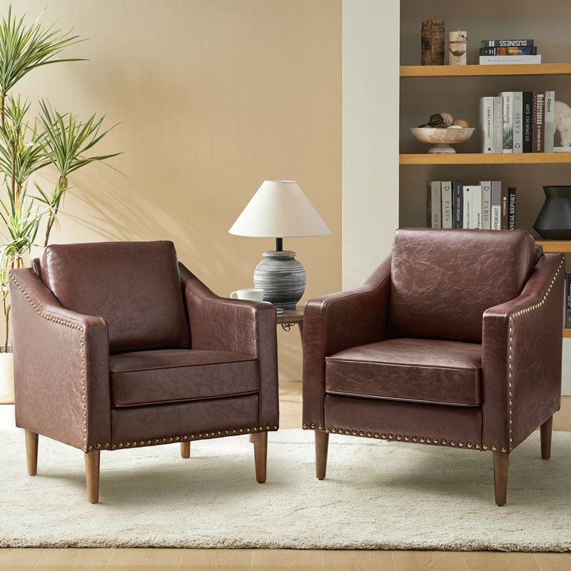 Almetia Vegan Leather Armchair, Brown Faux Leather
