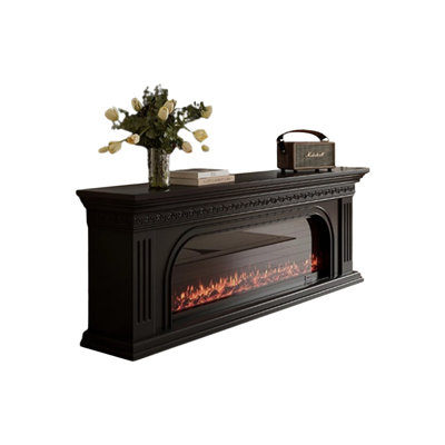 Black Solid Wood Freestanding Fireplace