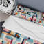 Ensemble de housse de couette en microfibre douce et multicolore à vagues abstraites multicolores, bleu / rouge / orange-1088676507