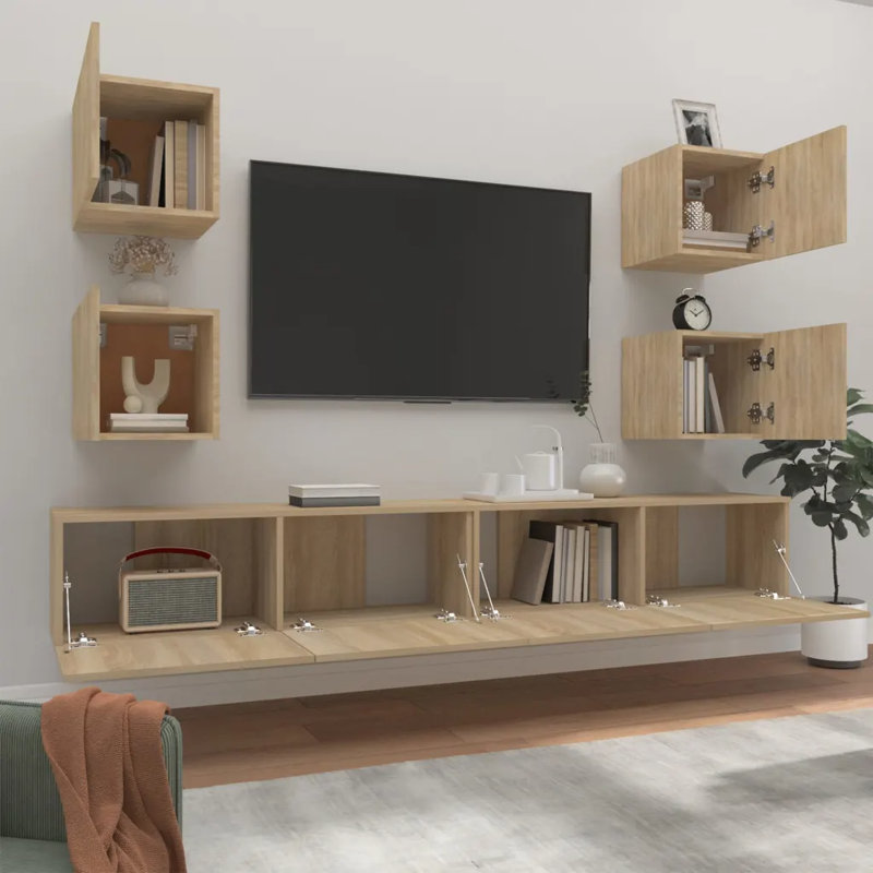 Koppe Unfinished Floating TV Stand for TVs up to 32", Sonoma Oak, 80cm W x 30cm D x 30cm H