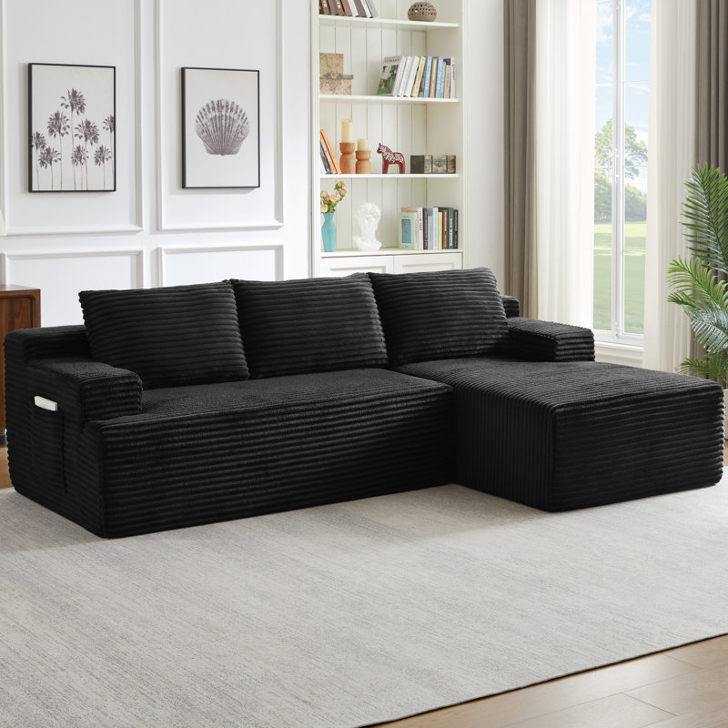 Canapé modulaire l 96 po avec méridienne en forme de L, canapé-lit désossé avec assise profonde pour le salon, Noir