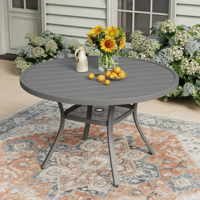 Calva Round Metal Outdoor Dining Table With Umbrella Hole , 47.2'' in. W 47.2'' in. D
