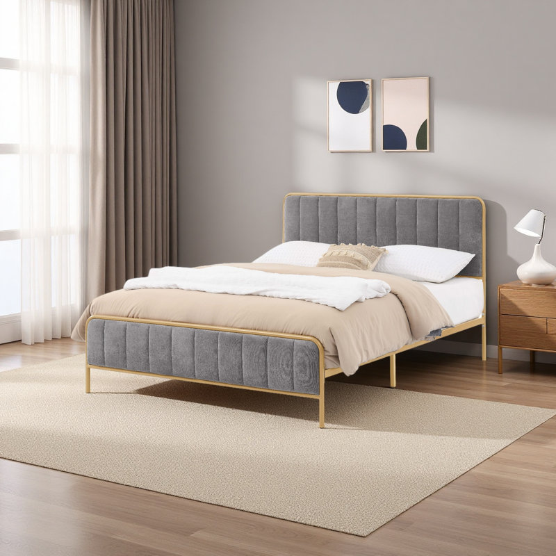 Upholstered Bed Frame, Gray