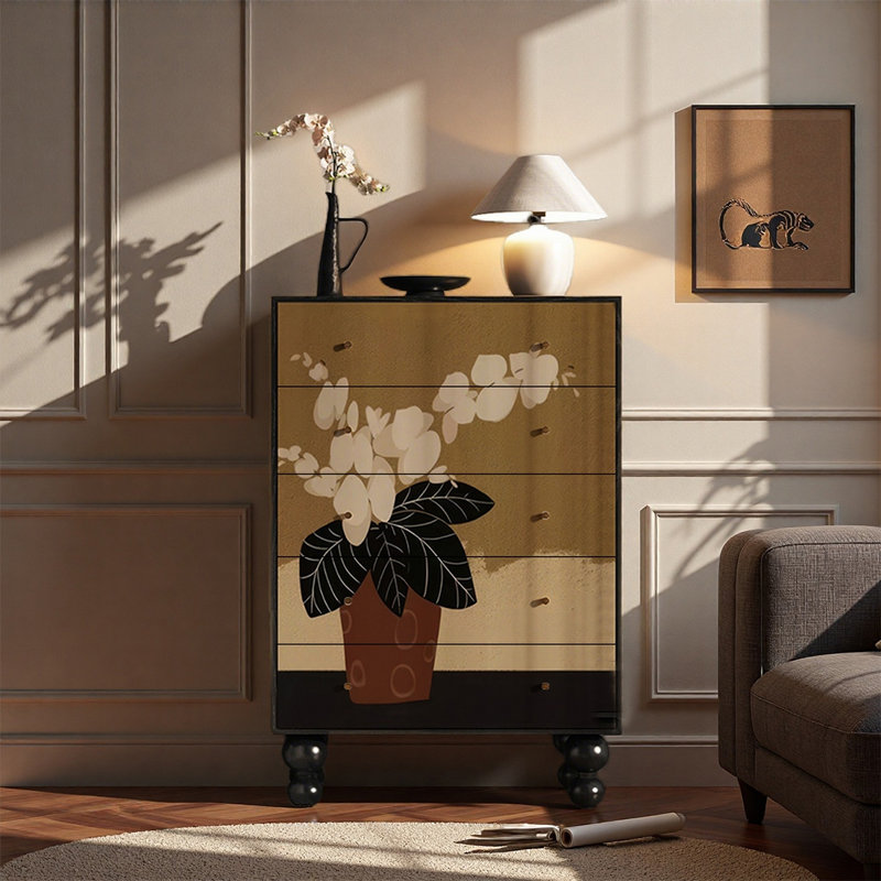 Armoire décorative à cinq tiroirs en pin massif
